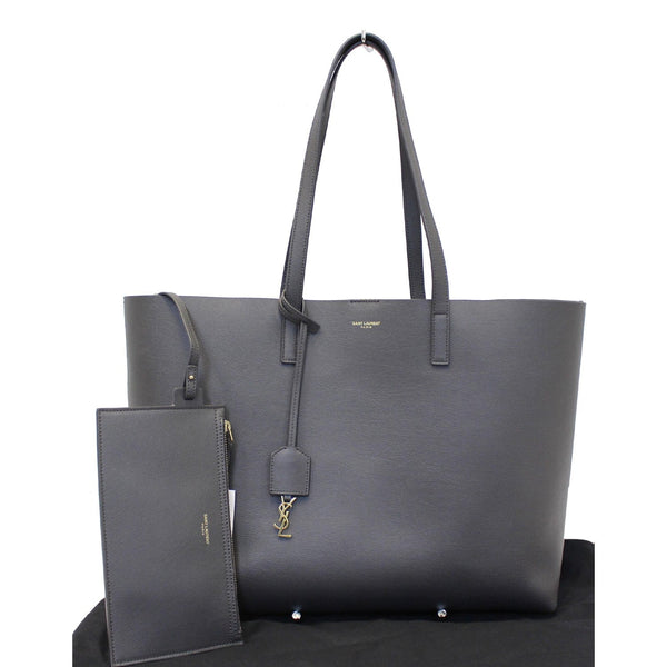 Yves Saint Laurent Shopping Tote Bag Leather Grey - front view