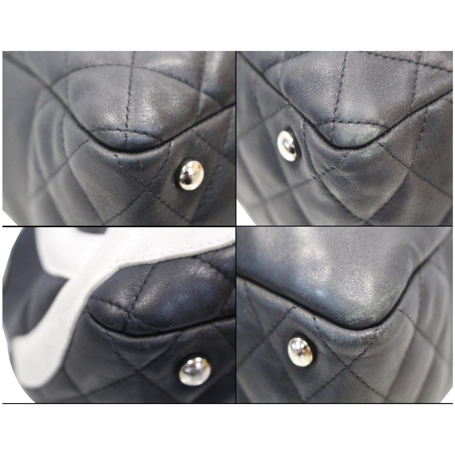 Chanel Cambon Line Bowling Bag Shoulder Boston Leather Beige Black Silver  Hardwa
