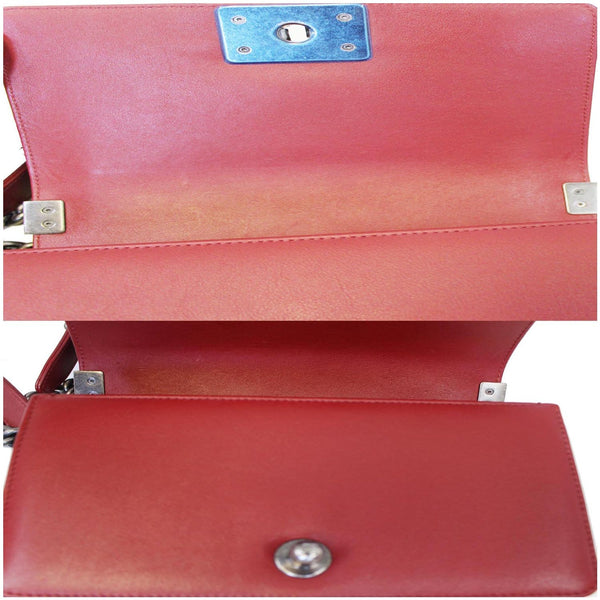 CHANEL Small Chevron Boy Calfskin Leather Flap Bag Burgundy