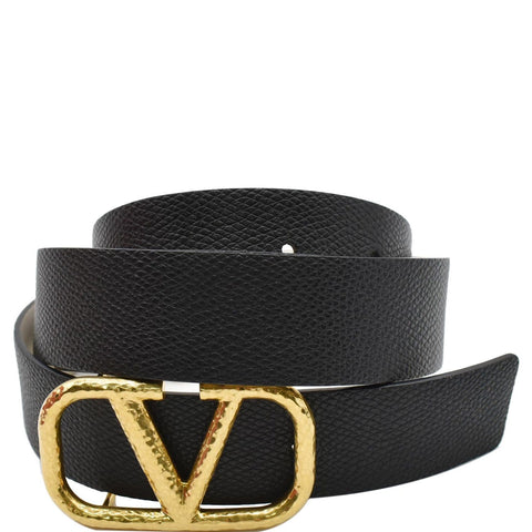 VALENTINO Garavani VLogo Signature Calfskin Leather Reversible Belt Black Ivory