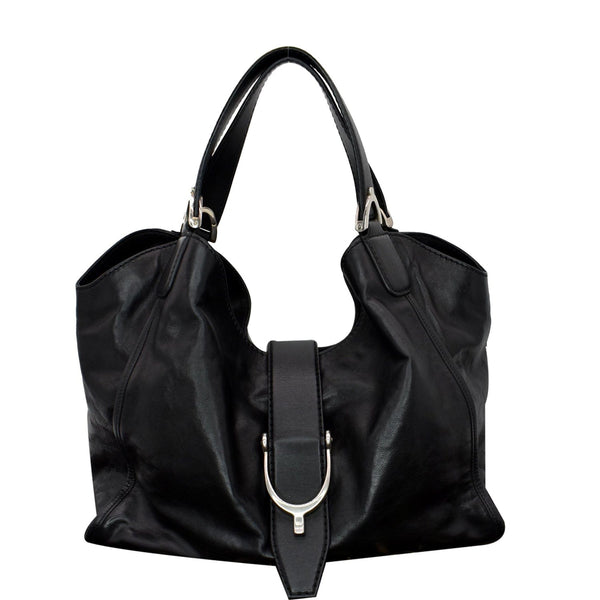 GUCCI Soft Stirrup Leather Shoulder Bag Black 296856