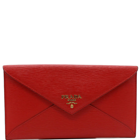 PRADA Envelope Leather Clutch Wallet Red