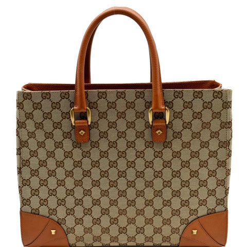 GUCCI Nailhead Medium GG Canvas Monogram Tote Bag Orange 120897