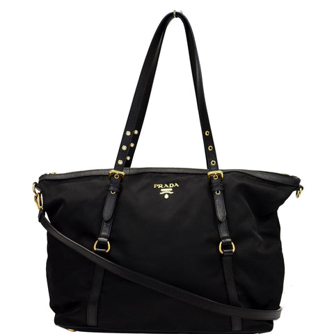 PRADA Tessuto Saffiano Nylon Tote Shoulder Bag Black