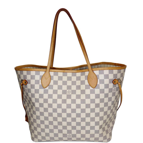 LOUIS VUITTON Neverfull MM Damier Azur Tote Shoulder Bag White