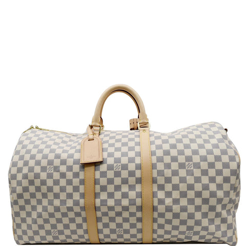 LOUIS VUITTON Keepall 55 Bandouliere Damier Azur Travel Bag White