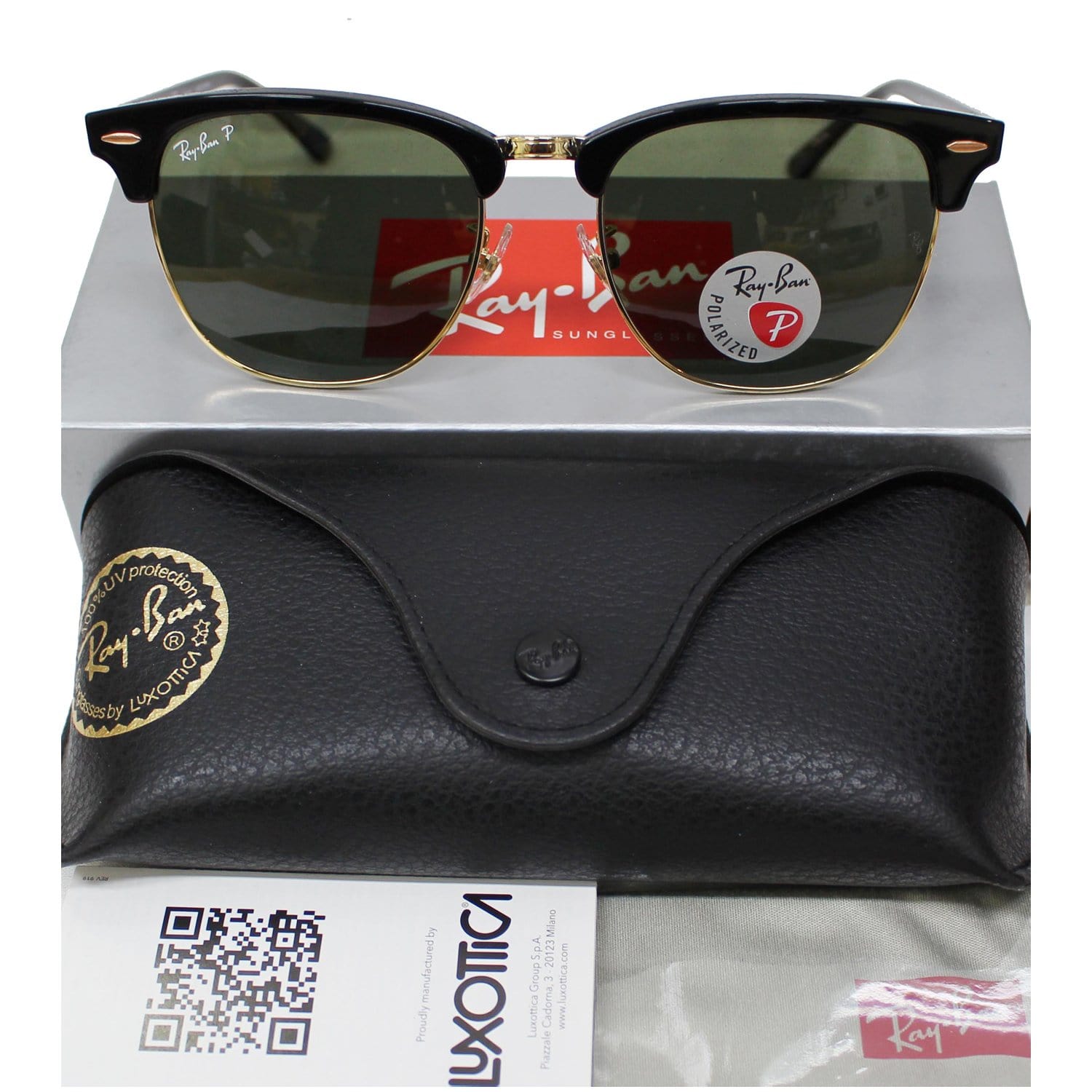 Ray Ban Clubmaster Sunglasses BLACK/GREEN CLASSIC G-15, 49 mm