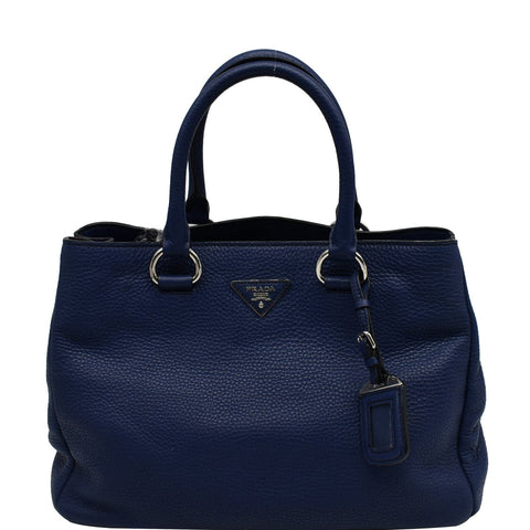 PRADA Vitello Daino Pebbled Leather Tote Bag Blue
