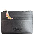 PRADA Smalto Charm Leather Card Case Black
