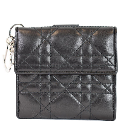 CHRISTIAN DIOR Cannage Lady Dior Charm Leather Wallet Black