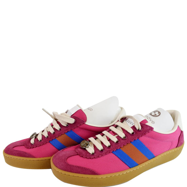 Gucci Web GG Bee Low Top Suede Sneakers Pink US 6.5