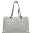 CHANEL XL Grand Quilted Caviar Leather Shopping Tote Bag White
