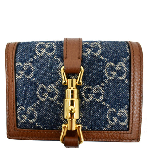 GUCCI Jackie 1961 GG Jacquard Denim Card Case Wallet Dark Blue