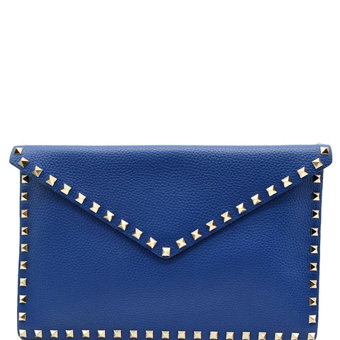 VALENTINO Garavani Rockstud Grainy Envelope Pouch Blue