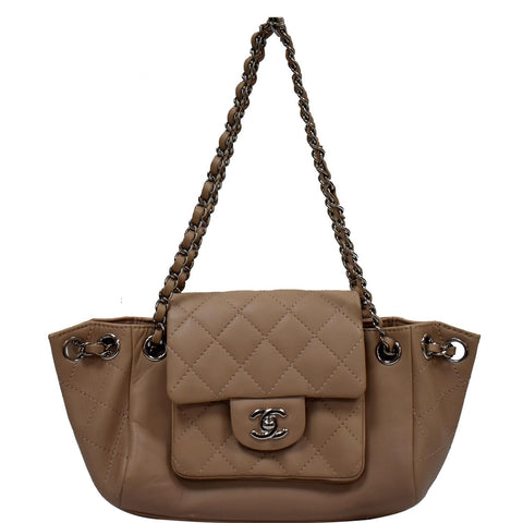 CHANEL CC Accordion Lambskin Leather Shoulder Bag Beige - 10% OFF