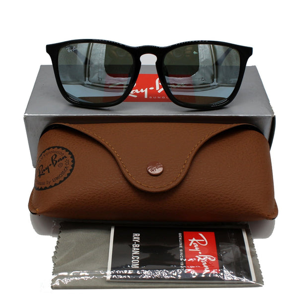 RAY-BAN RB4187F-601/30 Chris Gloss Black Sunglasses Silver Mirrored Lens