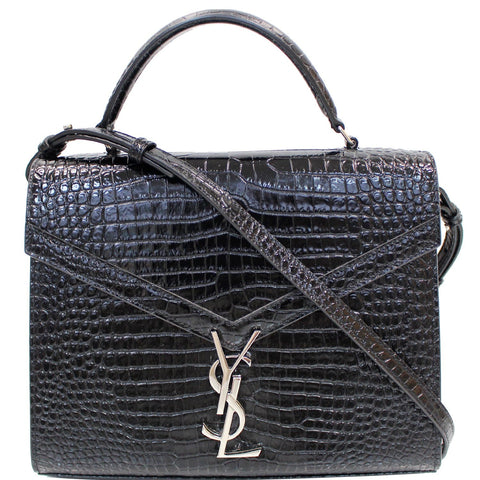 YVES SAINT LAURENT Cassandra Top Handle Embossed Shoulder Bag Black