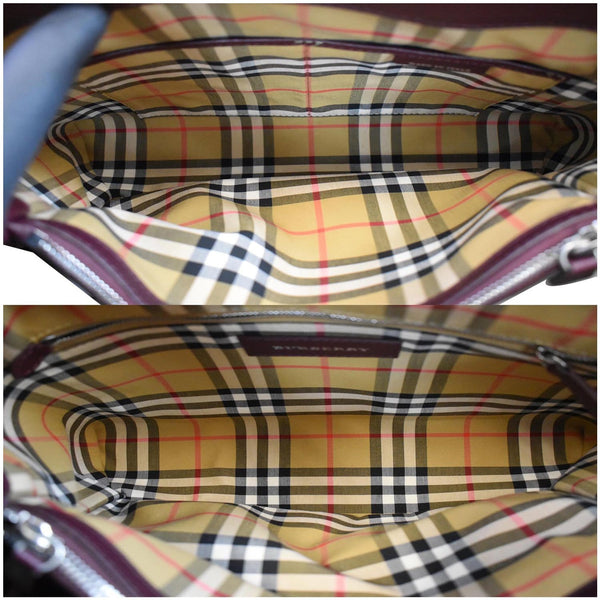 BURBERRY Medium Banner Derby Leather Tote Shoulder Bag Red