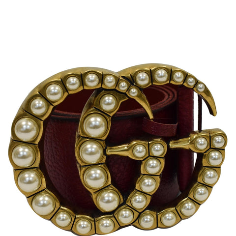 GUCCI Pearl Double G Buckle Leather Wide Belt Red 453261