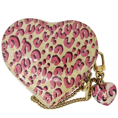 LOUIS VUITTON Leopard Coeur Heart Monogram Vernis Coin Blanc Corail
