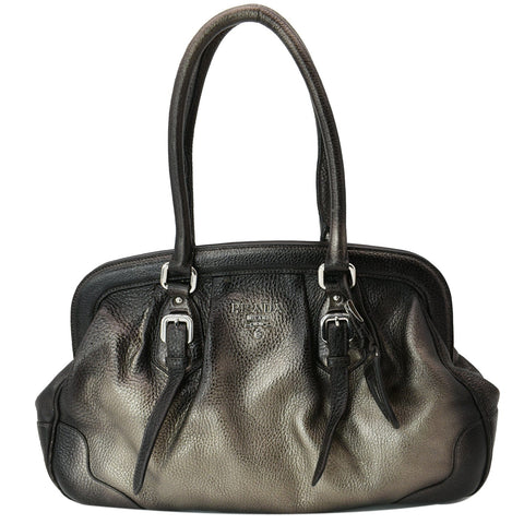 PRADA Gradient Antik Frame Leather Satchel Bag Bronze Metallic