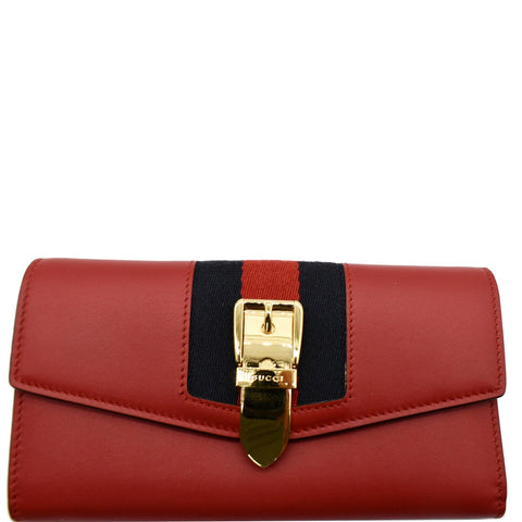 GUCCI Sylvie Continental Leather Wallet Red 476084 - Final Sale