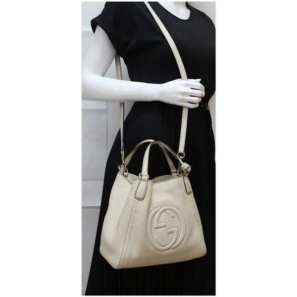 GUCCI Soho Small Pebbled Leather Shoulder Bag White 336751