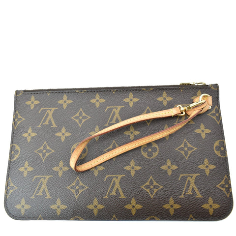 LOUIS VUITTON Neverfull Monogram Canvas Pochette Wristlet Pouch Brown
