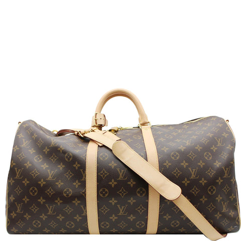 LOUIS VUITTON Keepall 55 Bandouliere Monogram Canvas Travel Bag Brown