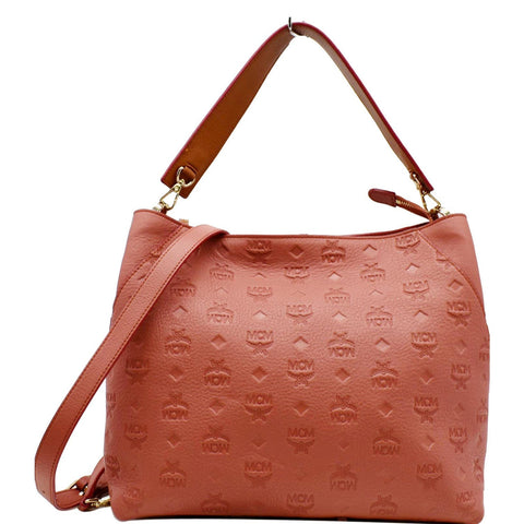 MCM Klara Medium Monogram Leather Hobo Bag Cocoa