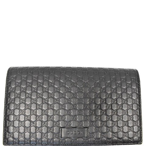 GUCCI GG Micro Guccissima Leather Crossbody Wallet Black 466507