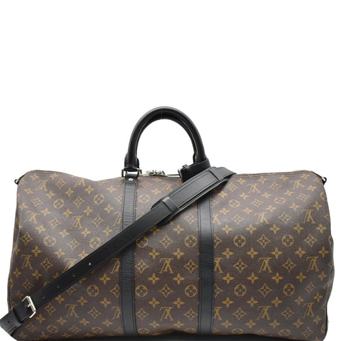 LOUIS VUITTON Keepall Bandouliere 55 Monogram Macassar Travel Bag Brown