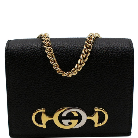 GUCCI Zumi Mini Grainy Leather Chain Wallet Black 570660 - 10% OFF