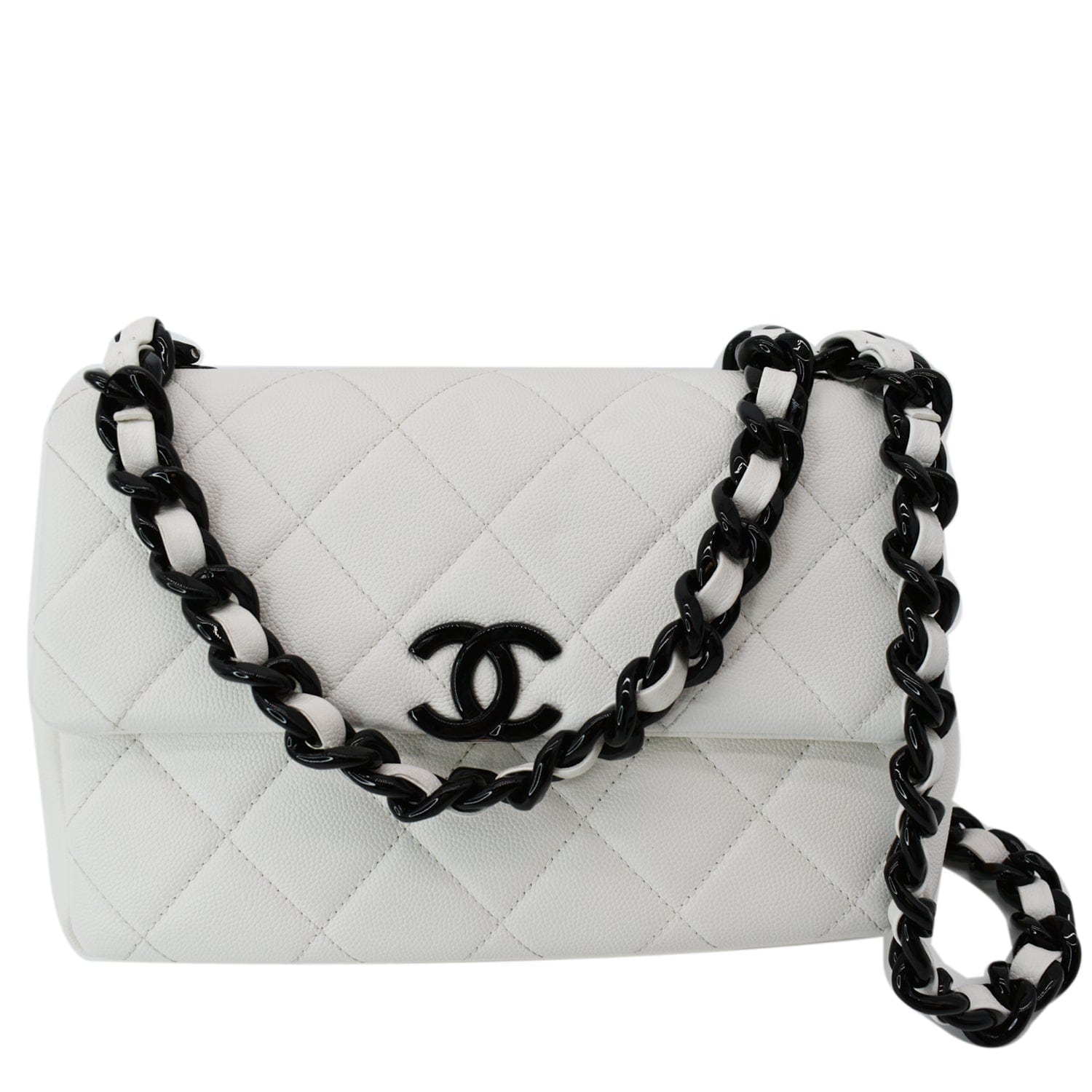 CHANEL Calfskin Quilted Medium Graphic Flap Black White | FASHIONPHILE