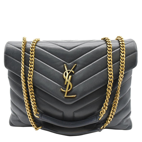 YVES SAINT LAURENT Medium Loulou Matelasse Leather Chain Shoulder Bag Dark Smog
