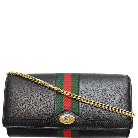 GUCCI Ophidia GG Web Leather Wallet On Chain Bag Black 546592