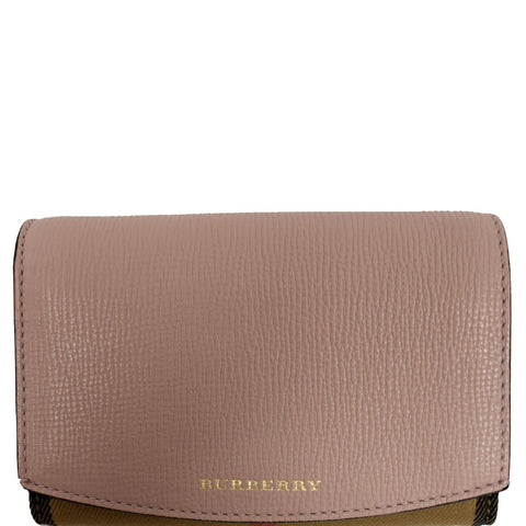 BURBERRY Luna House Check Leather Wallet Rose Pink