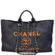 Chanel Deauville Large Denim Shopping Tote Bag Dark Blue