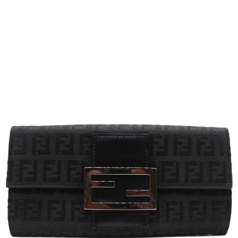 FENDI Zucchino Monogram Canvas Long Bi-Fold Wallet Black