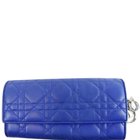 CHRISTIAN DIOR Cannage Lady Dior Charm Leather Wallet Blue - Last Call