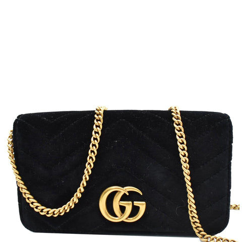 GUCCI GG Marmont Suede Leather Crossbody Bag Black 488426