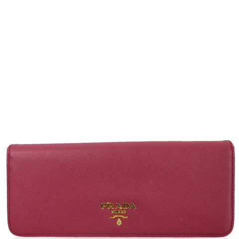PRADA Continental Flap Saffiano Leather Long Wallet Pink
