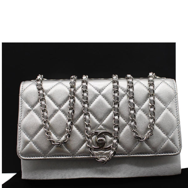 CHANEL Trendy CC Quilted Leather Wallet on Chain Crossbody Bag Silver