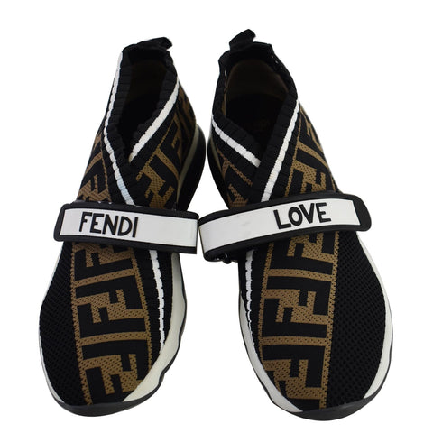 FENDI Rockoko Knit Fabric Sneakers Black Size 6