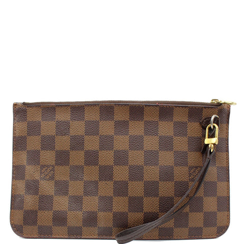 LOUIS VUITTON Neverfull MM Damier Ebene Pochette Wristlet Pouch Brown