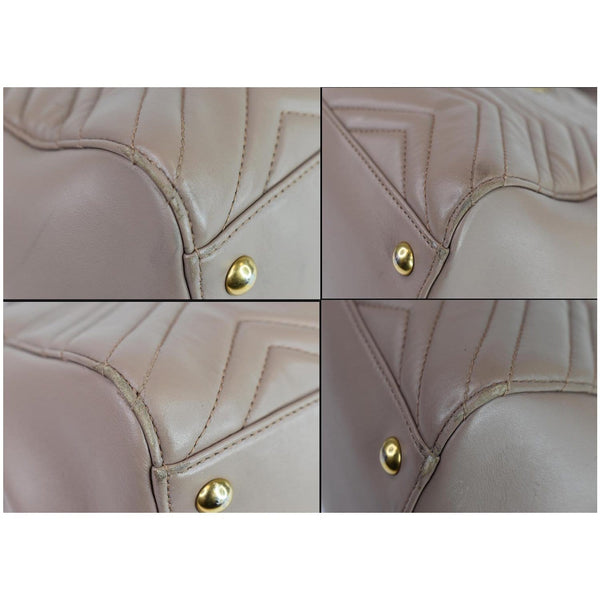 GUCCI GG Marmont Medium Matelasse Leather Top Handle Bag Taupe 443505