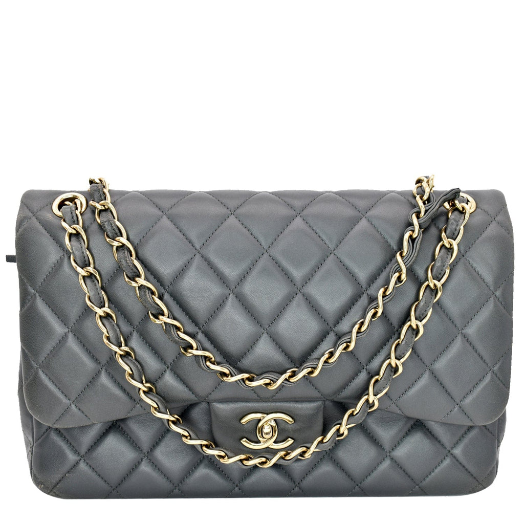 Chanel quilted leather bag Grey Dark brown Lambskin ref.148923 - Joli Closet