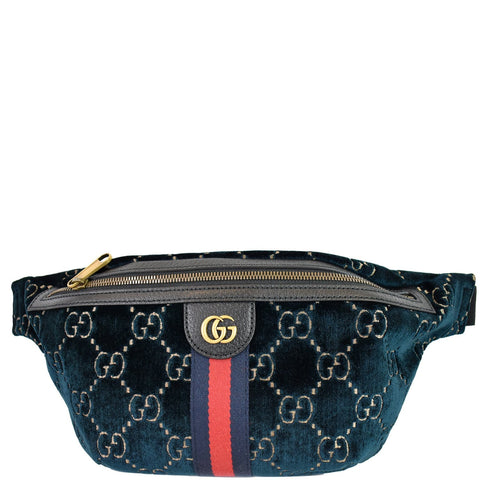 GUCCI GG Monogram Velvet Belt Leather Bumbag Dark Blue 574968