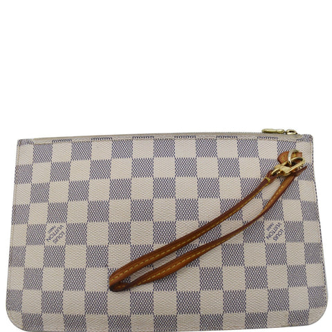 LOUIS VUITTON Neverfull MM Damier Azur Pochette Wristlet Pouch White