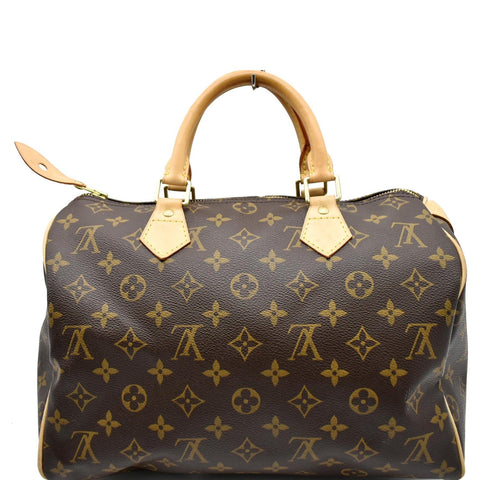 LOUIS VUITTON Speedy 30 Monogram Canvas Satchel Bag Brown